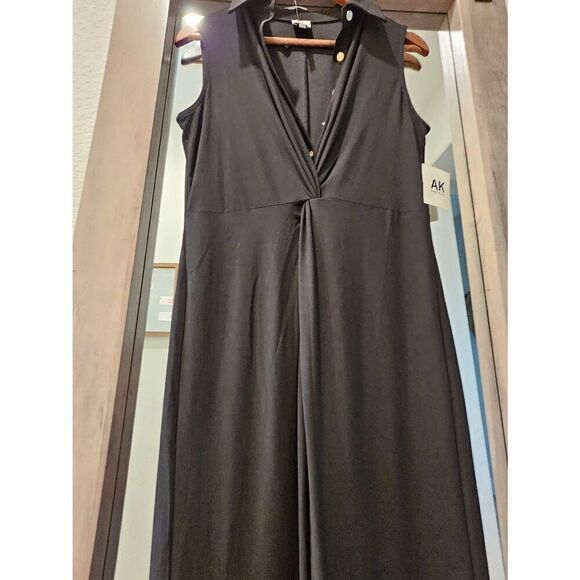 Anne Klein sleek button front black maxi dress - Picture 3 of 5